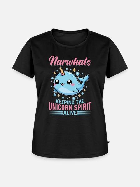 Narwhal Chibi Kawaii - Frauen Premium Bio T-Shirt - Schwarz