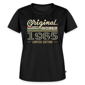 Décembre 1965 anniversaire Décembre 1965 Décembre - T-shirt Premium bio Femme - noir - Devant - Selfina (174cm)