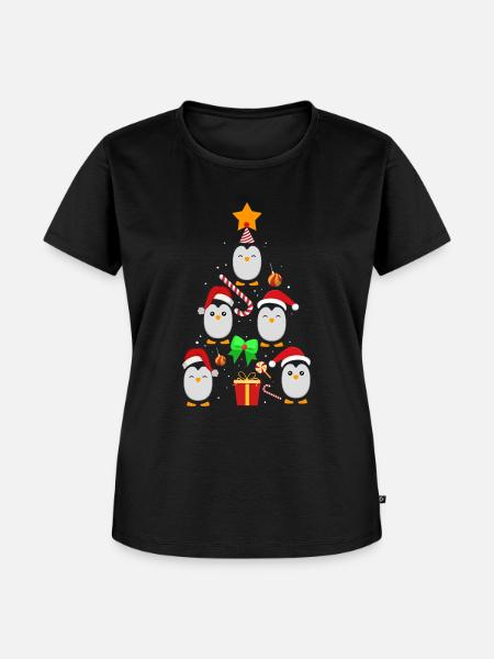 Pinguin Tannenbaum - Frauen Premium Bio T-Shirt - Schwarz