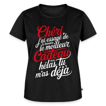 Cadeau Original Chéri Saint Valentin Amour Couple - T-shirt Premium bio Femme - noir - Devant - Selfina (174cm)
