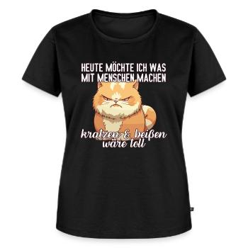Heute möchte ich was mit Menschen machen Katze - Frauen Premium Bio T-Shirt - Schwarz - Vorne - Selfina (174cm)