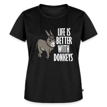 Vivre avec des ânes Mignons ânes - T-shirt Premium bio Femme - noir - Devant - Selfina (174cm)