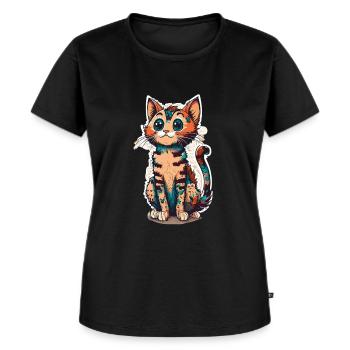 Süßes ausgefallenes Kätzchen | Liebe Katzenfreunde - Frauen Premium Bio T-Shirt - Schwarz - Vorne - Selfina (174cm)
