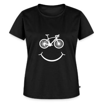 Fahrrad Smily Smile Sport Rad Happy Fahrradfahrer - Frauen Premium Bio T-Shirt - Schwarz - Vorne - Selfina (174cm)