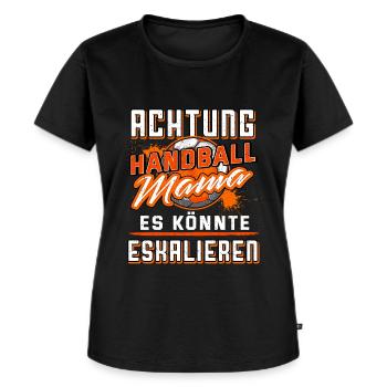 Achtung Handballmama Es könnte eskalieren Mama - Frauen Premium Bio T-Shirt - Schwarz - Vorne - Selfina (174cm)