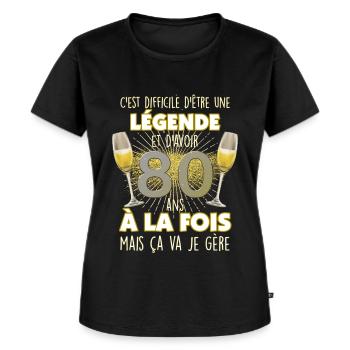 Anniversaire 80 ans Légende Papi et Mamie - T-shirt Premium bio Femme - noir - Devant - Selfina (174cm)