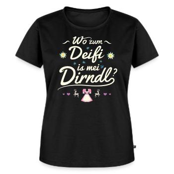 Wo zum Deifi is mei Dirndl Geschenk - Frauen Premium Bio T-Shirt - Schwarz - Vorne - Selfina (174cm)