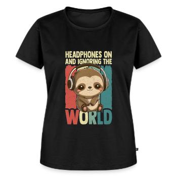 Kopfhörer Faultier Musik hören Kawaii - Frauen Premium Bio T-Shirt - Schwarz - Vorne - Selfina (174cm)