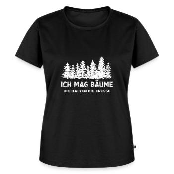 Ich mag Bäume die halten die Fresse - Sprüche - Frauen Premium Bio T-Shirt - Schwarz - Vorne - Selfina (174cm)