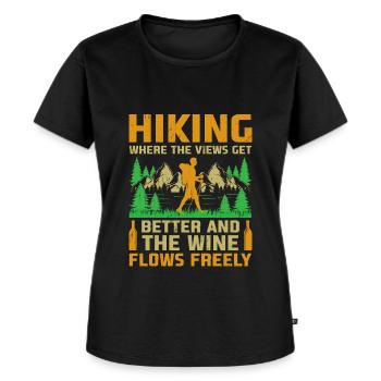 Wandern Wanderer Outdoor Bergsteigen Natur Trekkin - Frauen Premium Bio T-Shirt - Schwarz - Vorne - Selfina (174cm)