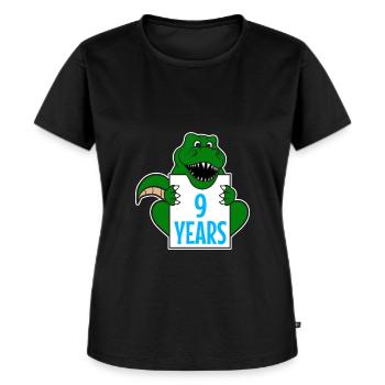 9. 9 ANS. 9E ANNIVERSAIRE. ANNIVERSAIRE 9 ANS - T-shirt Premium bio Femme - noir - Devant - Selfina (174cm)