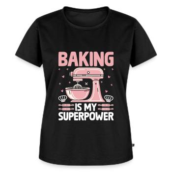 Backen ist meine Superkraft Konditorei Bäcker Bake Bäcker - Frauen Premium Bio T-Shirt - Schwarz - Vorne - Selfina (174cm)