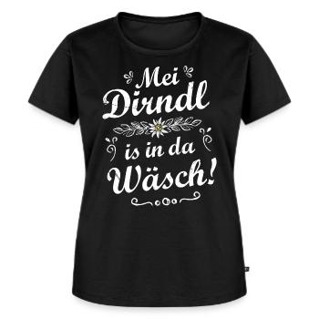 Mei Dirndl is in da Wäsch Tracht Madl - Frauen Premium Bio T-Shirt - Schwarz - Vorne - Selfina (174cm)