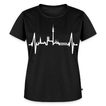 München Skyline Herzschlag Bayern Fan Liebe Munich - Frauen Premium Bio T-Shirt - Schwarz - Vorne - Selfina (174cm)