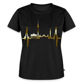 Berlin Skyline Herzschlag Gold Liebe Love Berliner - Frauen Premium Bio T-Shirt - Schwarz - Vorne - Selfina (174cm)
