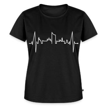 Leipzig Skyline Herzschlag Leipziger Herz Leibzsch - Frauen Premium Bio T-Shirt - Schwarz - Vorne - Selfina (174cm)