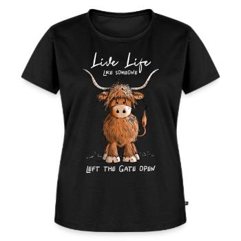 Schottisches Hochlandrind - Frauen Premium Bio T-Shirt - Schwarz - Vorne - Selfina (174cm)