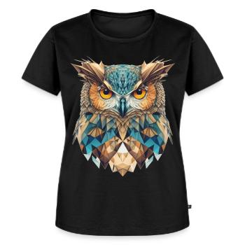 Geometrischer Eulenkopf - Frauen Premium Bio T-Shirt - Schwarz - Vorne - Selfina (174cm)