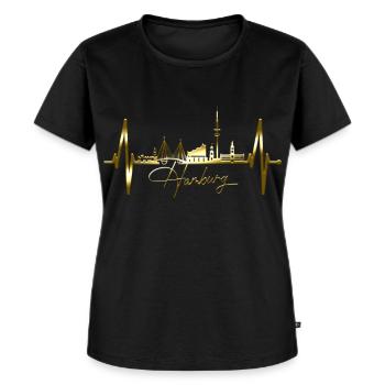 Hamburg Skyline Herzschlag Hamburger Liebe Fan - Frauen Premium Bio T-Shirt - Schwarz - Vorne - Selfina (174cm)