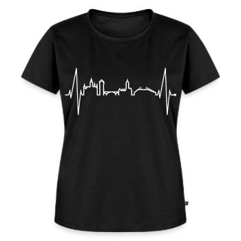 Mainz Skyline Herzschlag Fan Herz Liebe Mainzer - Frauen Premium Bio T-Shirt - Schwarz - Vorne - Selfina (174cm)