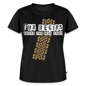 FUN BEGINS - Where the Road Ends! AT-Tire Profil - Frauen Premium Bio T-Shirt - Schwarz - Vorne - Selfina (174cm)