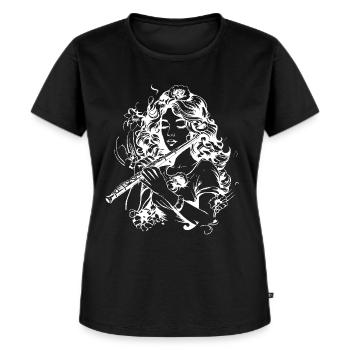 Flöte Mädchen Zeichnung - Frauen Premium Bio T-Shirt - Schwarz - Vorne - Selfina (174cm)
