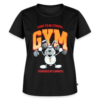 Hare To be Strong Krafttraining Hase Spruch - Frauen Premium Bio T-Shirt - Schwarz - Vorne - Selfina (174cm)