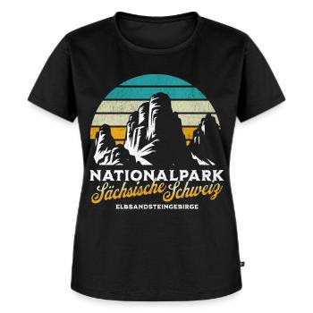 Nationalpark Sächsische Schweiz Vintage Design - Frauen Premium Bio T-Shirt - Schwarz - Vorne - Selfina (174cm)
