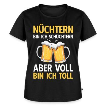 Bier Nüchtern bin ich schüchtern - Frauen Premium Bio T-Shirt - Schwarz - Vorne - Selfina (174cm)