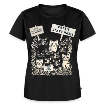 Demo Katzen gegen rechts  - Frauen Premium Bio T-Shirt - Schwarz - Vorne - Selfina (174cm)