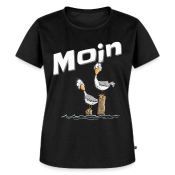 Moin Möwe Nordsee Urlaub Nordeutschland - Frauen Premium Bio T-Shirt - Schwarz - Vorne - Selfina (174cm)