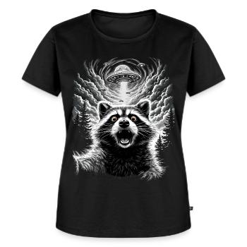 Waschbär Selfie Ufo Lustig Racoon Shirt - Frauen Premium Bio T-Shirt - Schwarz - Vorne - Selfina (174cm)