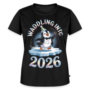 Chemise du Nouvel An 2026 – Pingouin mignon au look de fête - T-shirt Premium bio Femme - noir - Devant - Selfina (174cm)