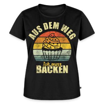 Aus Dem Weg Ich Muss Backen Bäcker Vintage - Frauen Premium Bio T-Shirt - Schwarz - Vorne - Selfina (174cm)