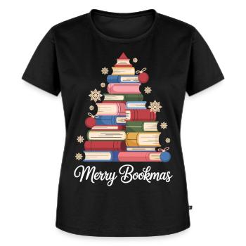 Bücherstapel Weihnachtsbaum für Leseratten - Frauen Premium Bio T-Shirt - Schwarz - Vorne - Selfina (174cm)