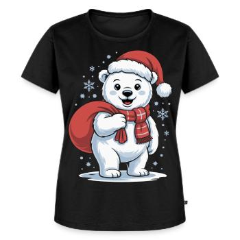 Ours polaire avec écharpe et bonnet rouges - T-shirt Premium bio Femme - noir - Devant - Selfina (174cm)