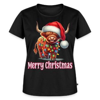 Highland Cattle with Christmas Hat Merry Christmas - Women's Premium Organic T-shirt - black - Front - Selfina (174cm)