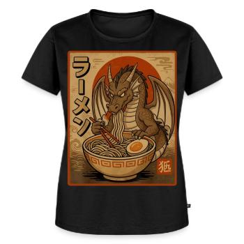 Retro-Drache Ramen-Design - Frauen Premium Bio T-Shirt - Schwarz - Vorne - Selfina (174cm)