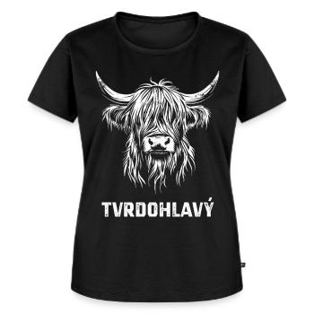 Tvrdohlavy - Scottish Highland cattle, Czech Republic - Women's Premium Organic T-shirt - black - Front - Selfina (174cm)