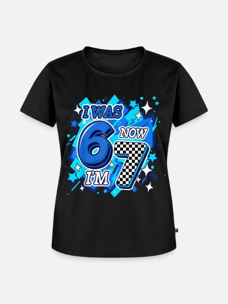 Six Seven Blue Checkered 67 - Frauen Premium Bio T-Shirt - Schwarz