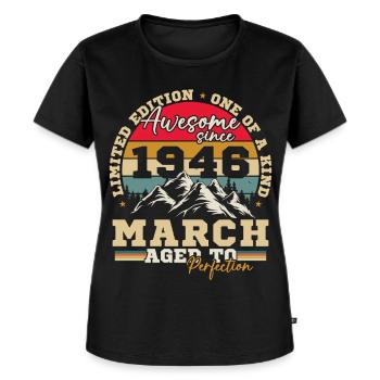Mars 1946 Vintage Rétro Cadeau d’anniversaire - T-shirt Premium bio Femme - noir - Devant - Selfina (174cm)