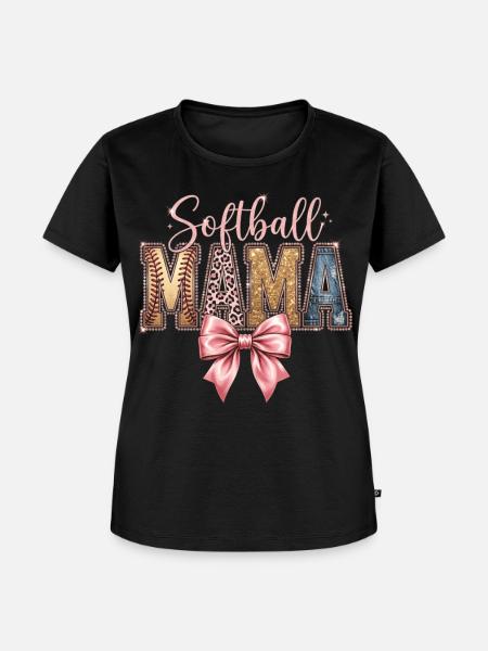 Softball Mama Coquette Leopard Bow - Frauen Premium Bio T-Shirt - Schwarz