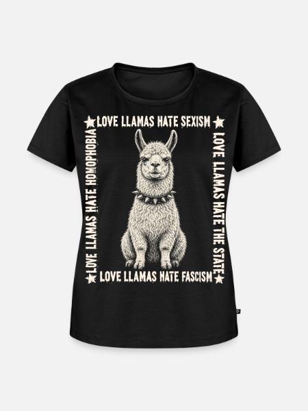 Love Llamas Hate Fascism Shirt - Frauen Premium Bio T-Shirt - Schwarz
