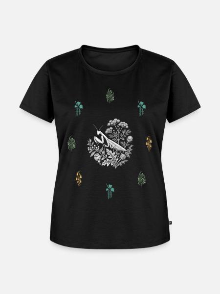 Fangschrecke & Beerenranke - Botanische Kunst - Frauen Premium Bio T-Shirt - Schwarz