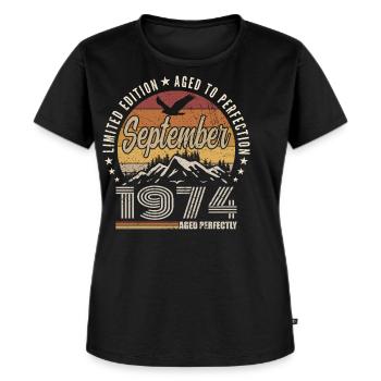 Born in September 1974 - Birthday September 1974 - Women's Premium Organic T-shirt - black - Front - Selfina (174cm)