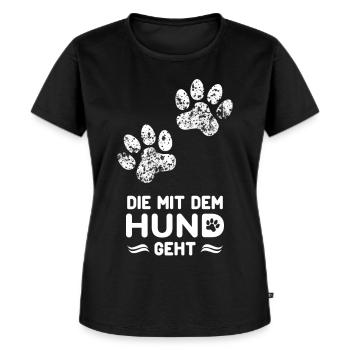 Die mit dem Hund geht - Frauen Premium Bio T-Shirt - Schwarz - Vorne - Selfina (174cm)