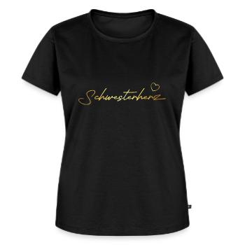 Schwesterherz in Gold - Frauen Premium Bio T-Shirt - Schwarz - Vorne - Selfina (174cm)