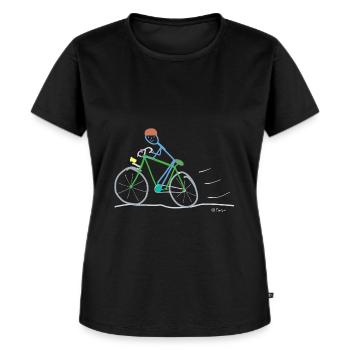 Rennrad Strichmännnchen, Umweltschutz nachhaltig - Frauen Premium Bio T-Shirt - Schwarz - Vorne - Selfina (174cm)