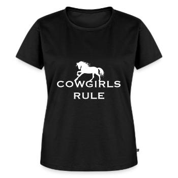 Westernreiten Cowgirls Pferde Reiten Shirt Sticker - Frauen Premium Bio T-Shirt - Schwarz - Vorne - Selfina (174cm)