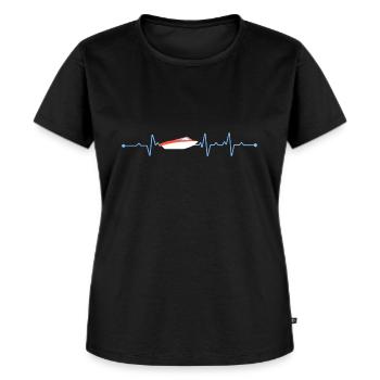Motorboot Herzschlag Kapitän - Frauen Premium Bio T-Shirt - Schwarz - Vorne - Selfina (174cm)